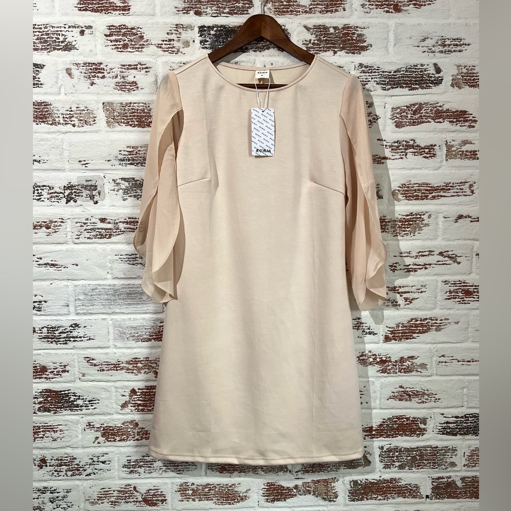 Rumia Dress Sheath Cream Flutter Sheer Sleeves Wedding Party Stretch Elegant M